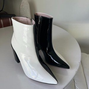 Day-Vine black and white patent leather booties